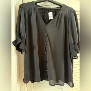 LOFT Black Ruffled 3/4 Sleeve Blouse